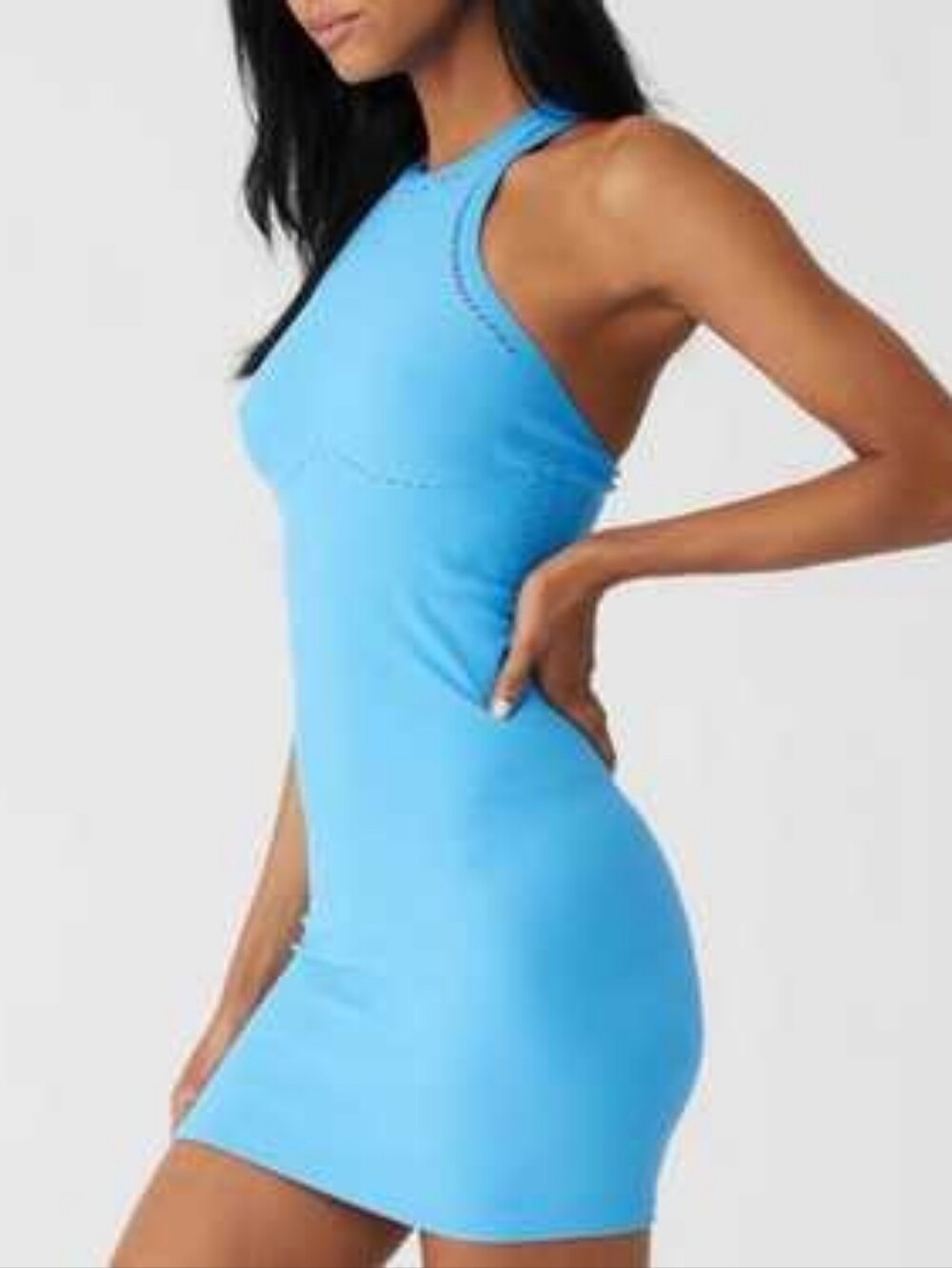 ALO Yoga Seamless Open Air Racerback Dress Blue High Neck Mesh Size S